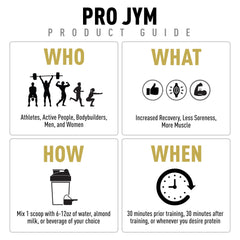 JYM Supplement Science etiqueta con desglose de proteínas detallado y beneficio de claridad