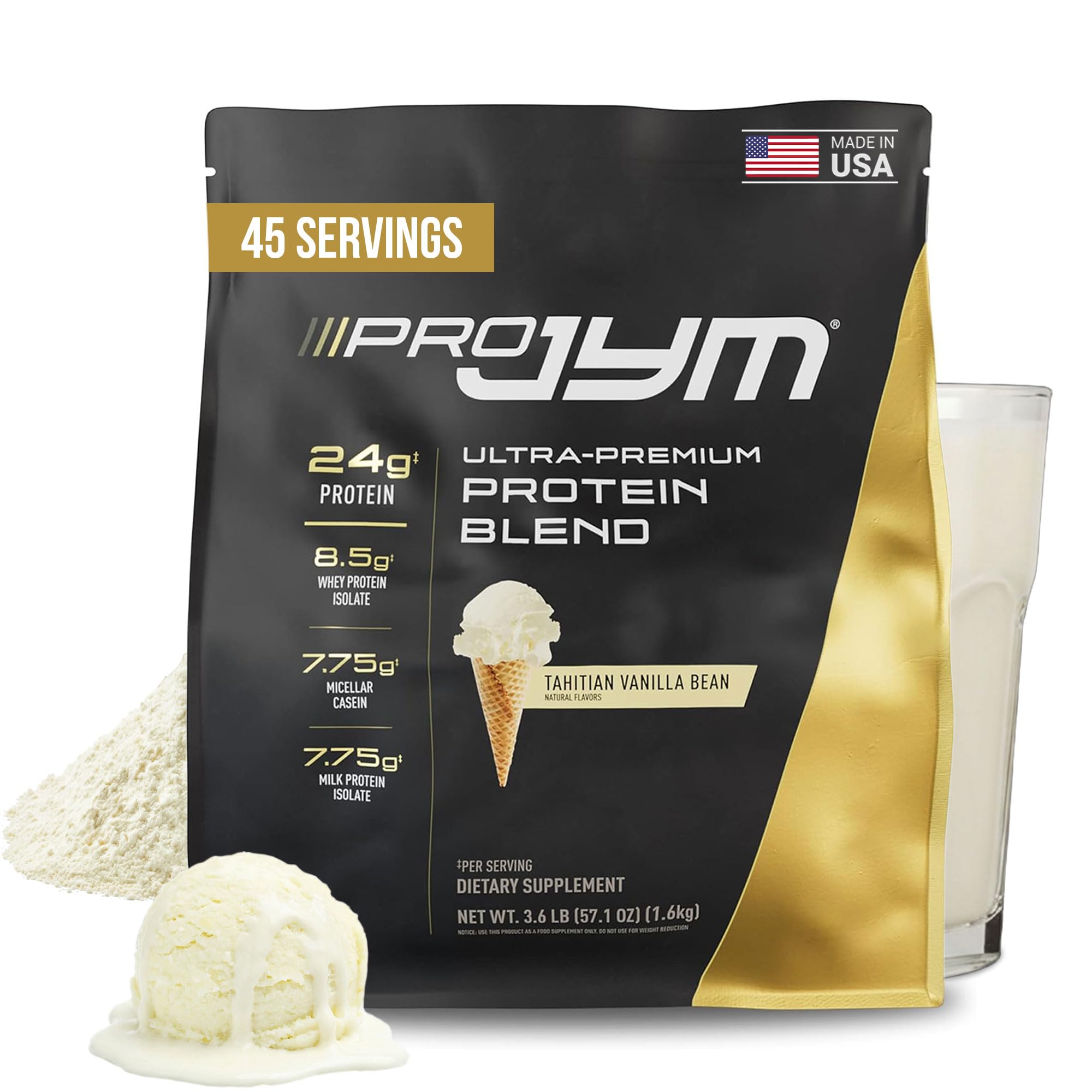 JYM Supplement Science frasco frontal Pro JYM Tahitian Vanilla mostrando el envase y beneficio de transparencia