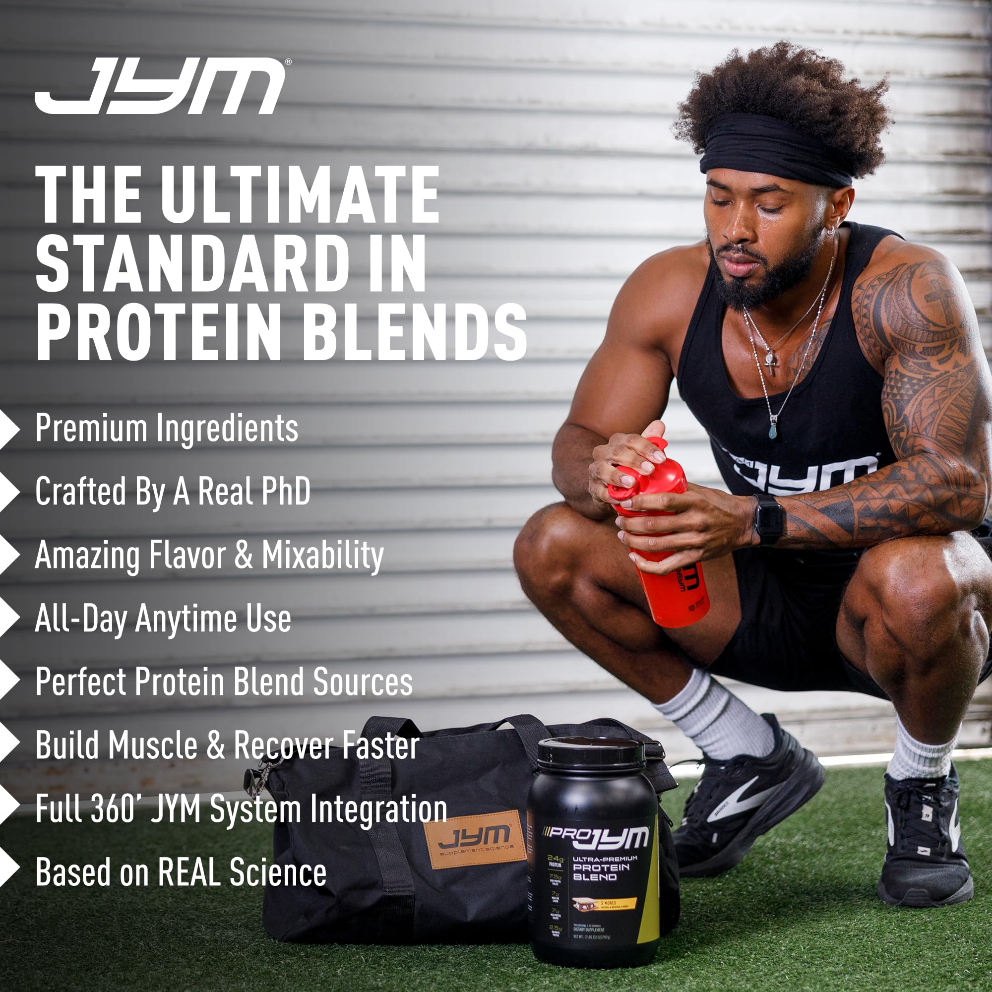 JYM Supplement Science batido en botella listo post-entreno mostrando conveniencia