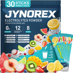 JYNOREX empaque frontal con 30 sobres, visibilidad de variedad de sabores y conveniencia