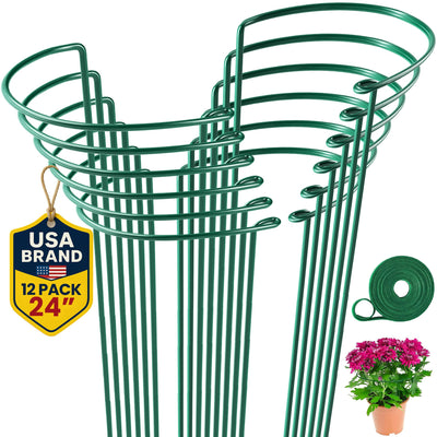 K-Brands front packaging showing 12 plant support stakes and included tie, organized for convenience