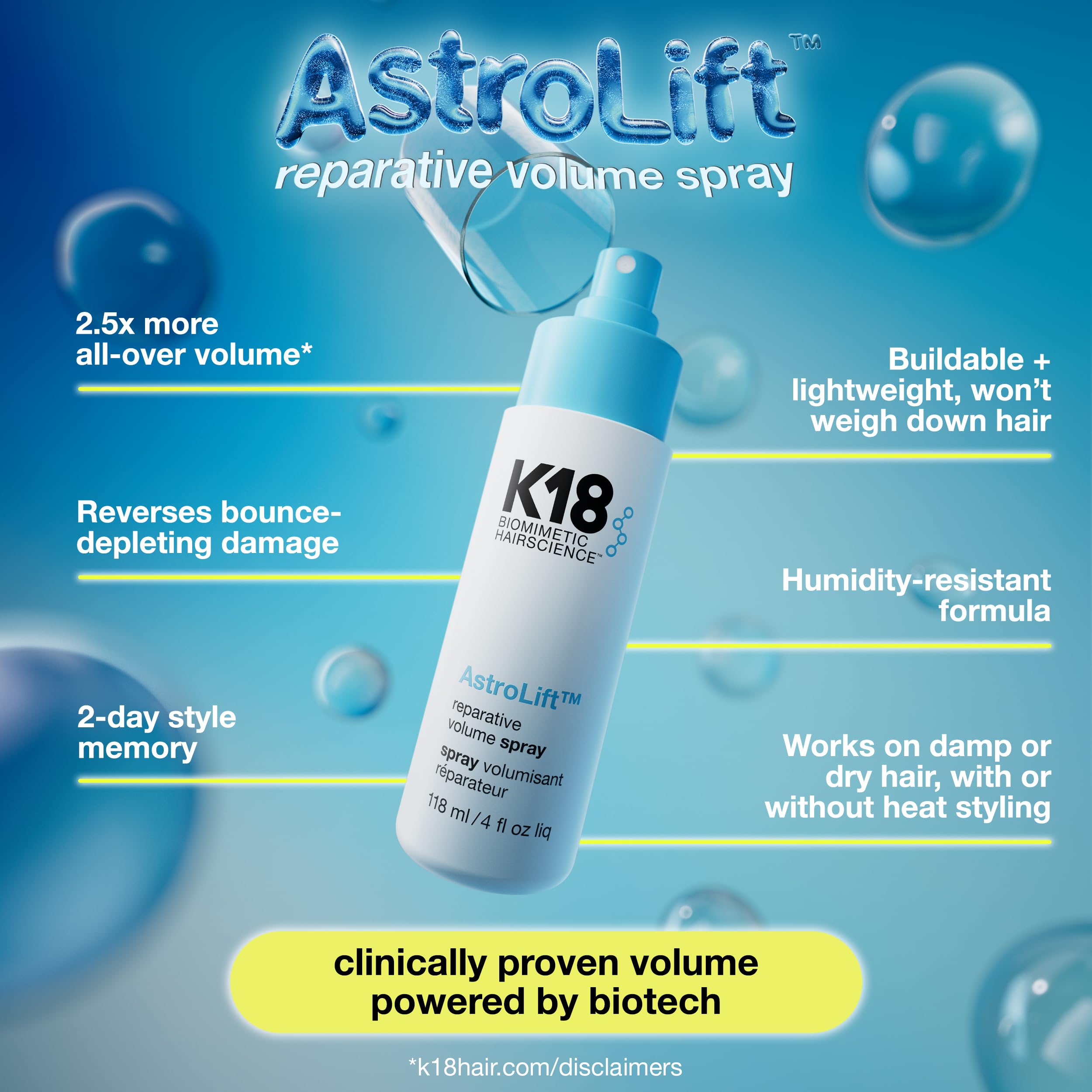K18 AstroLift aplicado en raíces demostrando aumento visible del volumen