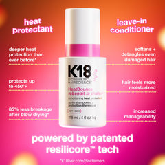 K18 primer plano de la textura ligera del spray que suaviza el cabello