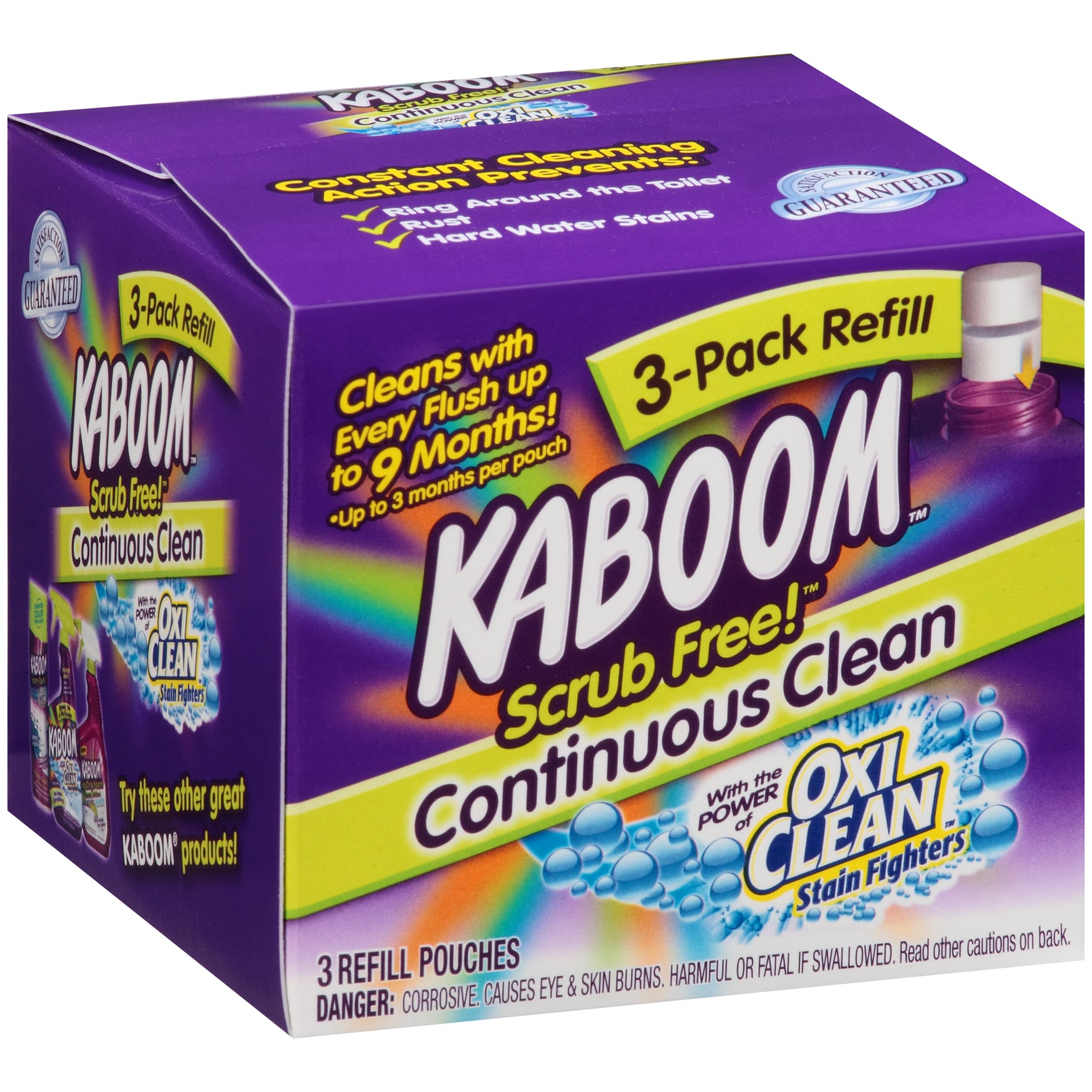 kaboom paquete abierto mostrando las tres recargas para hasta 9 meses de uso
