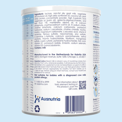 Kabrita ingredientes clave DHA y ARA resaltados para desarrollo