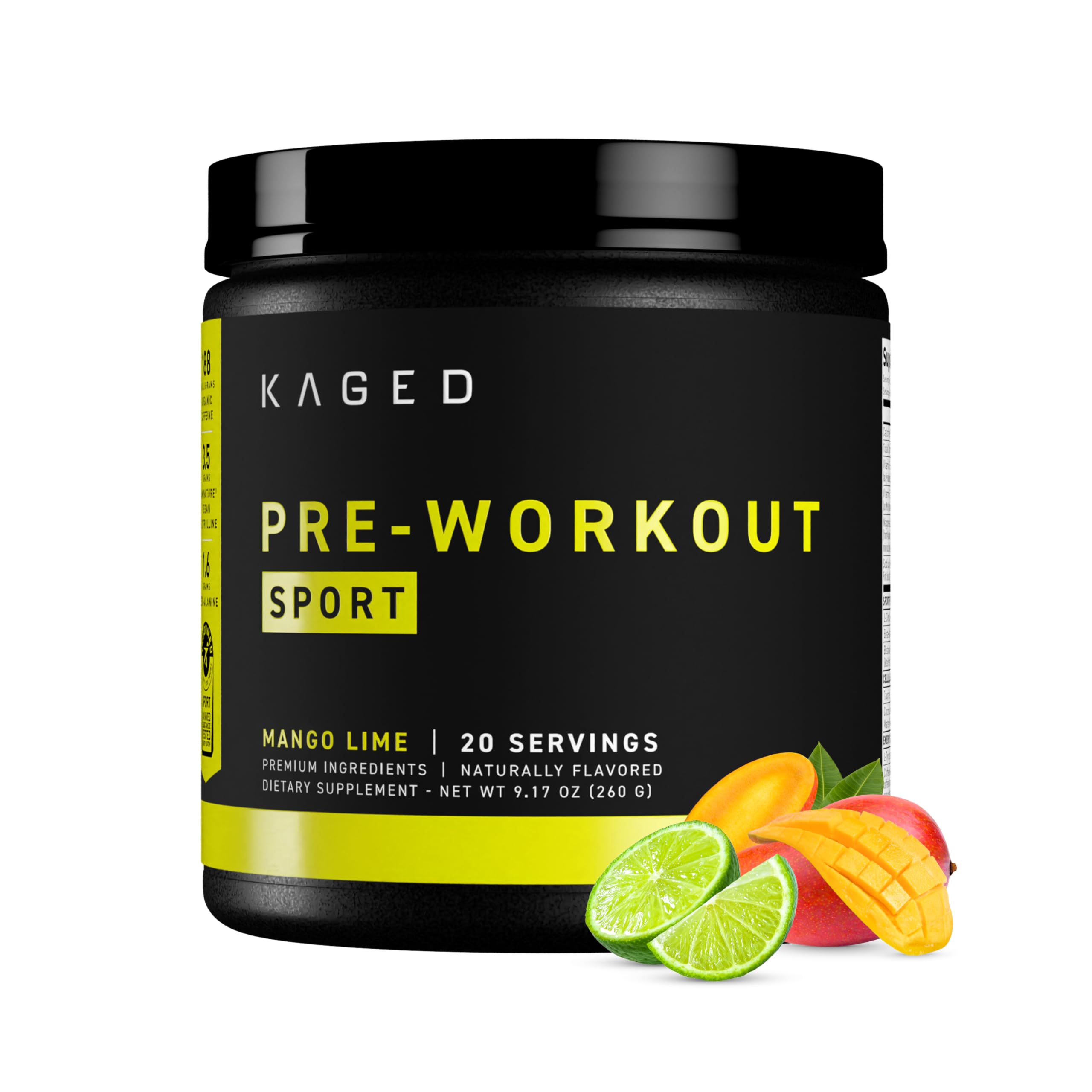 Kaged frasco frontal Mango Lime mostrando la marca y el sabor