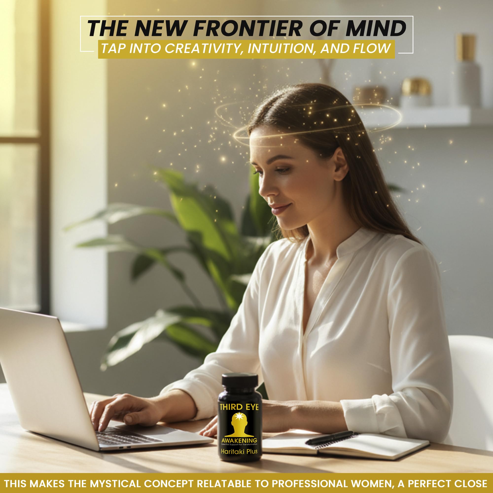 Kailash Herbals cápsulas junto a persona meditando, uso en prácticas espirituales