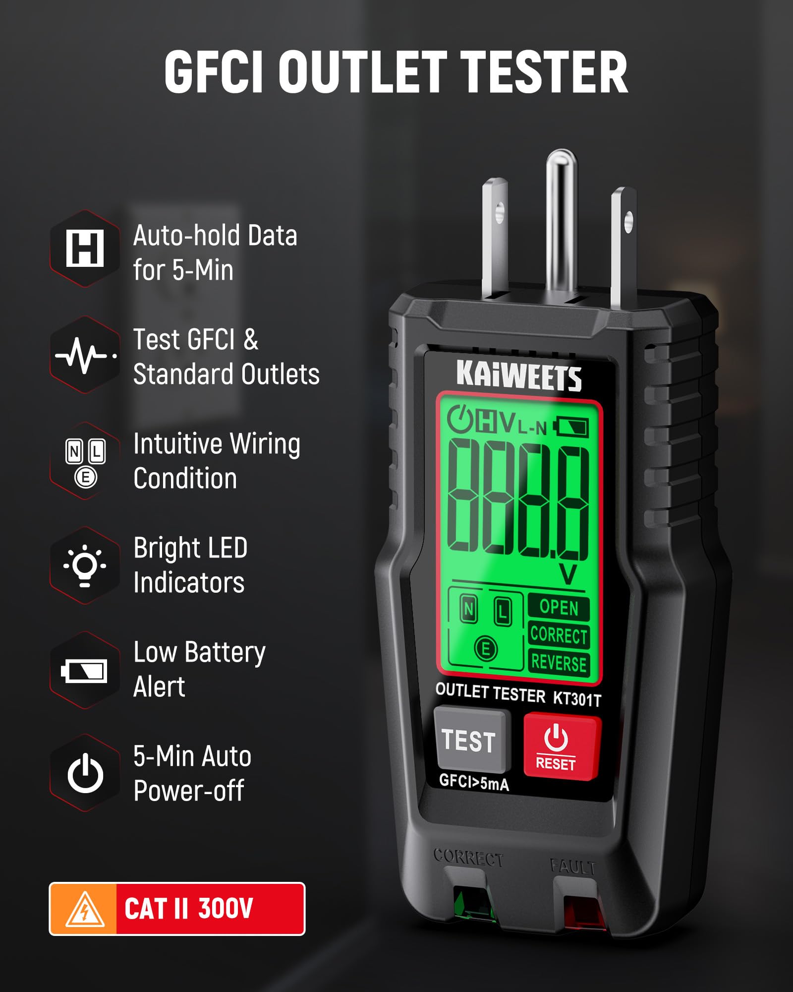 KAIWEETS accesorios: cables de prueba, pilas AAA y manual listos para usar