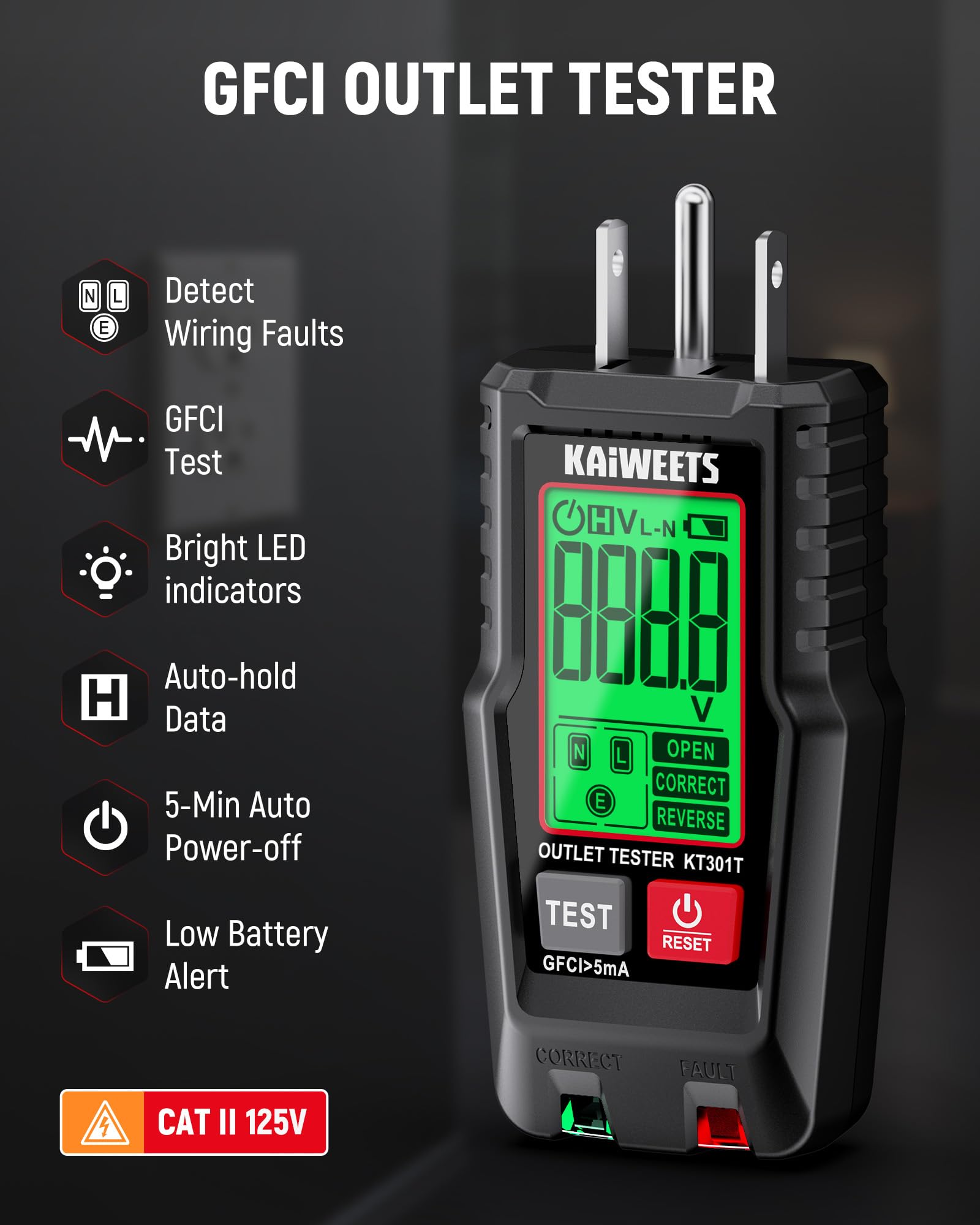 KAIWEETS detector con linterna encendida para trabajar en zonas oscuras