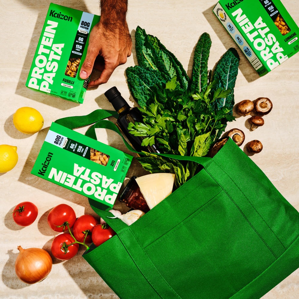 Kaizen etiqueta nutricional en zoom mostrando 20 g proteína