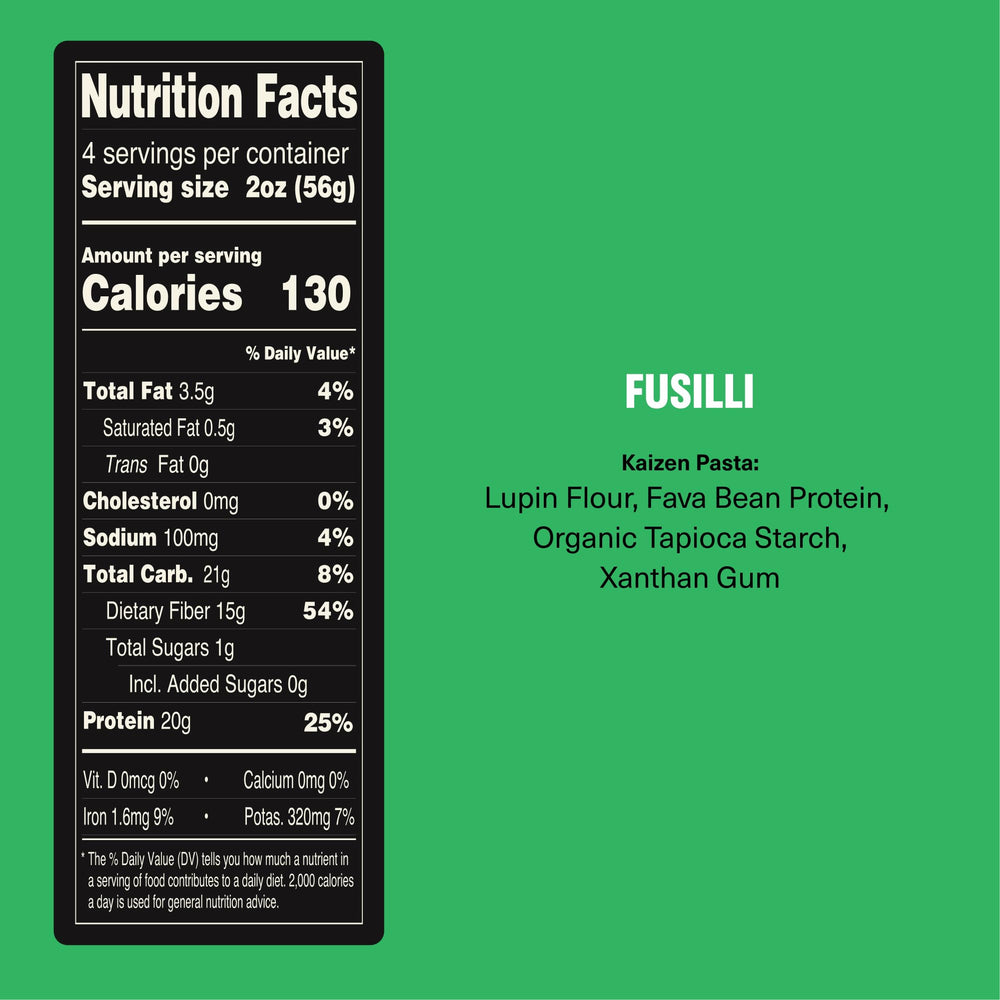 Kaizen fusilli servido en mac and cheese alto en proteína