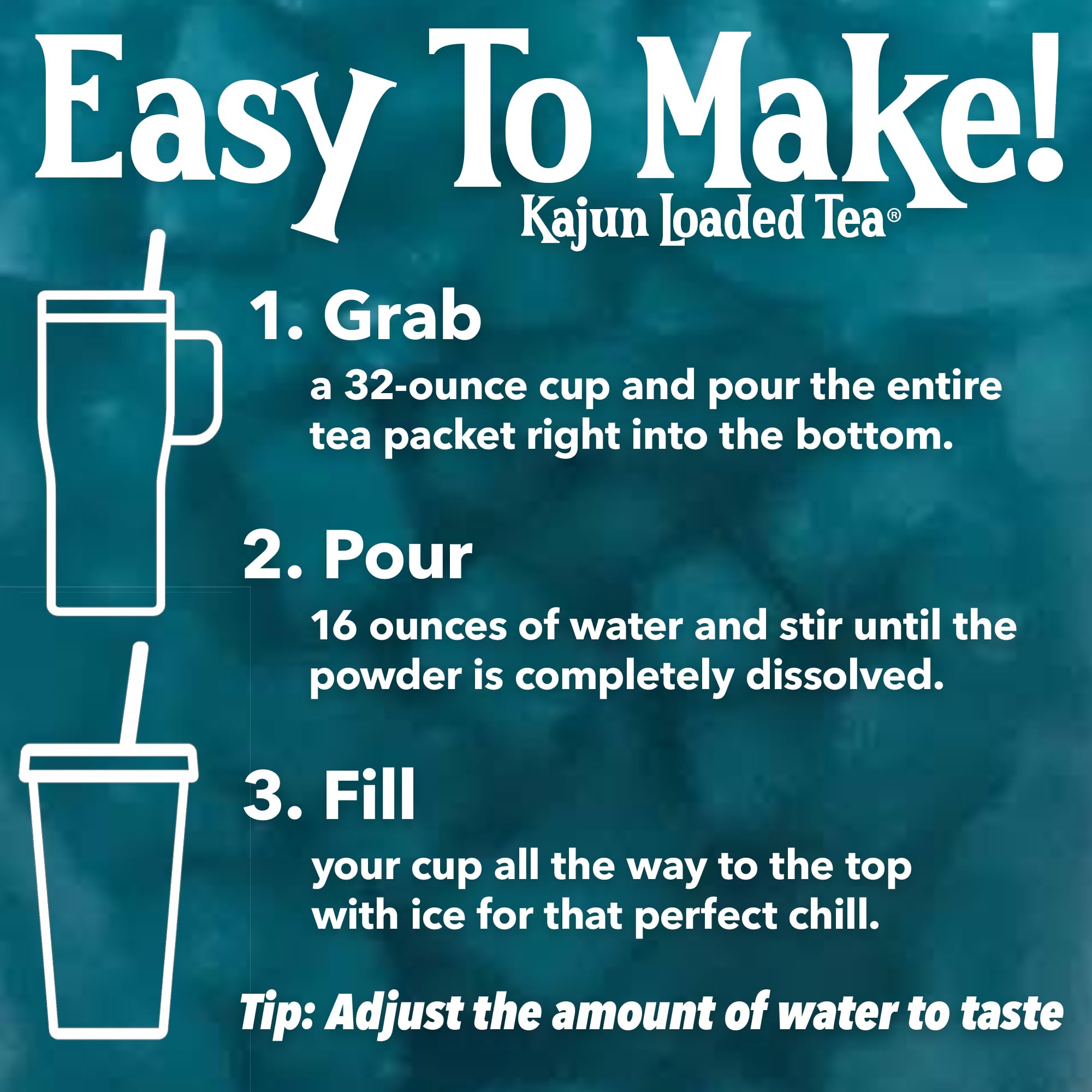 KaJun LOADED TEA comparación de tamaño del sobre para referencia de porción