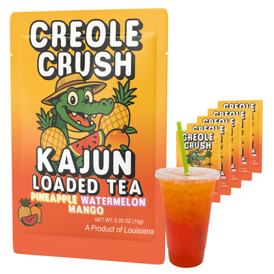 KaJun LOADED TEA frente del paquete mostrando sabor Creole Crush y conveniencia