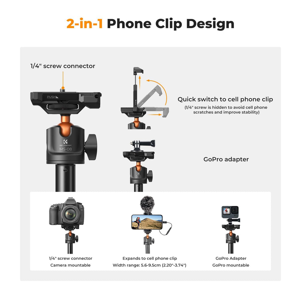 K&F CONCEPT cabezal 360 grados en primer plano, ajuste fluido de ángulos