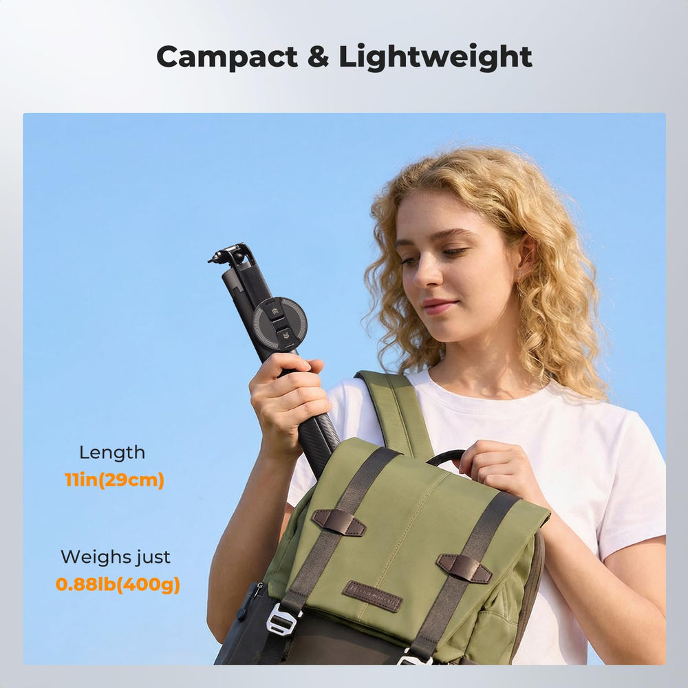 K&F CONCEPT lifestyle shot of vlogger using the stick outdoors for live streaming