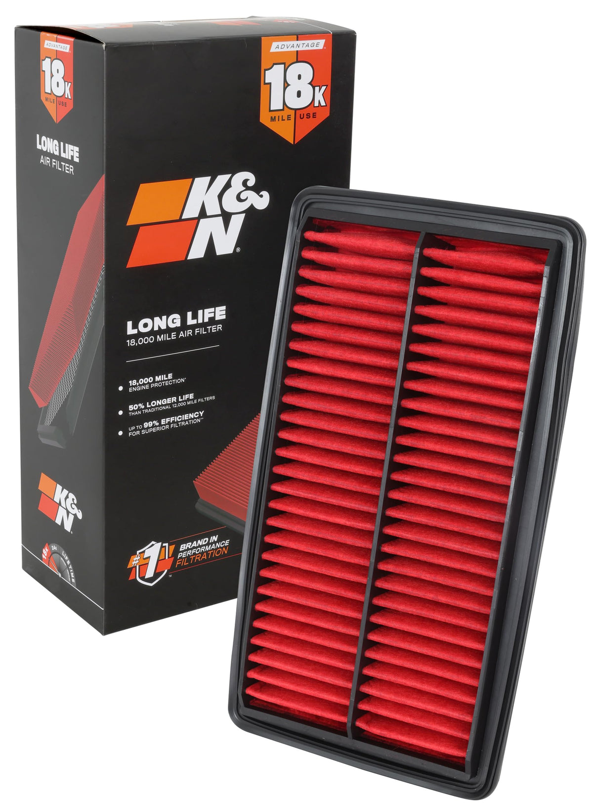 K&N filtro KNA-5041 vista frontal con empaque claro y durabilidad