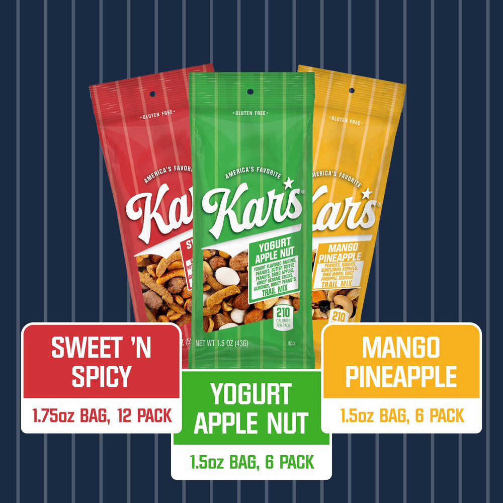 Kar's bolsa individual abierta con mezcla visible, mantiene frescura y sabor