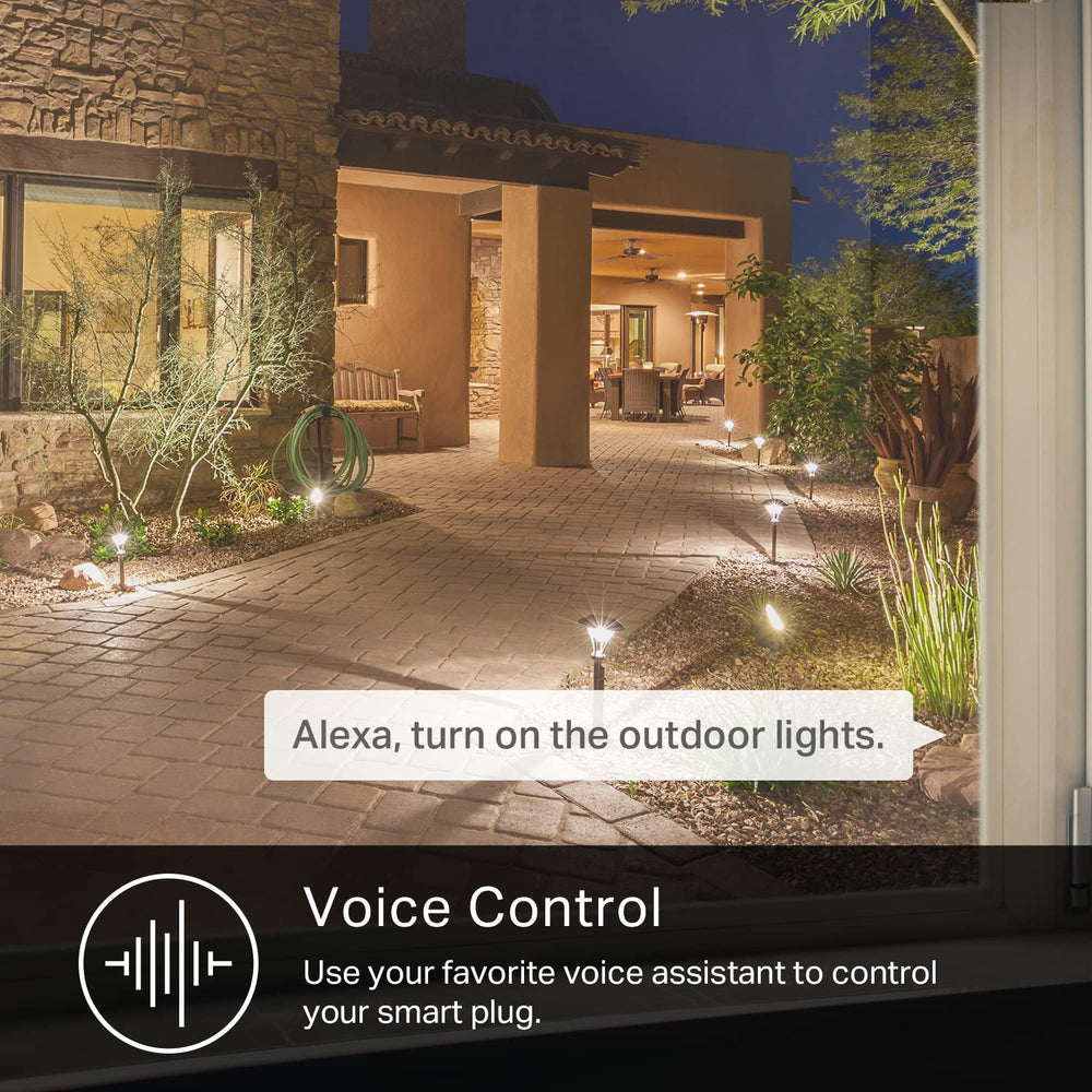 Kasa Smart EP40 powering garden lights to show remote control convenience and ambiance