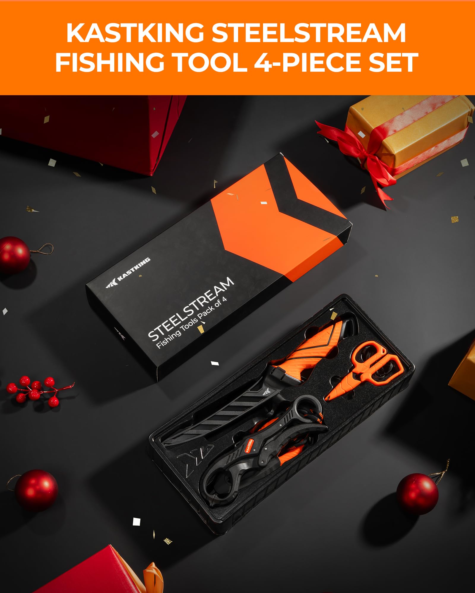 KastKing tools next to a hand for scale showing portable, easy-to-store size benefit