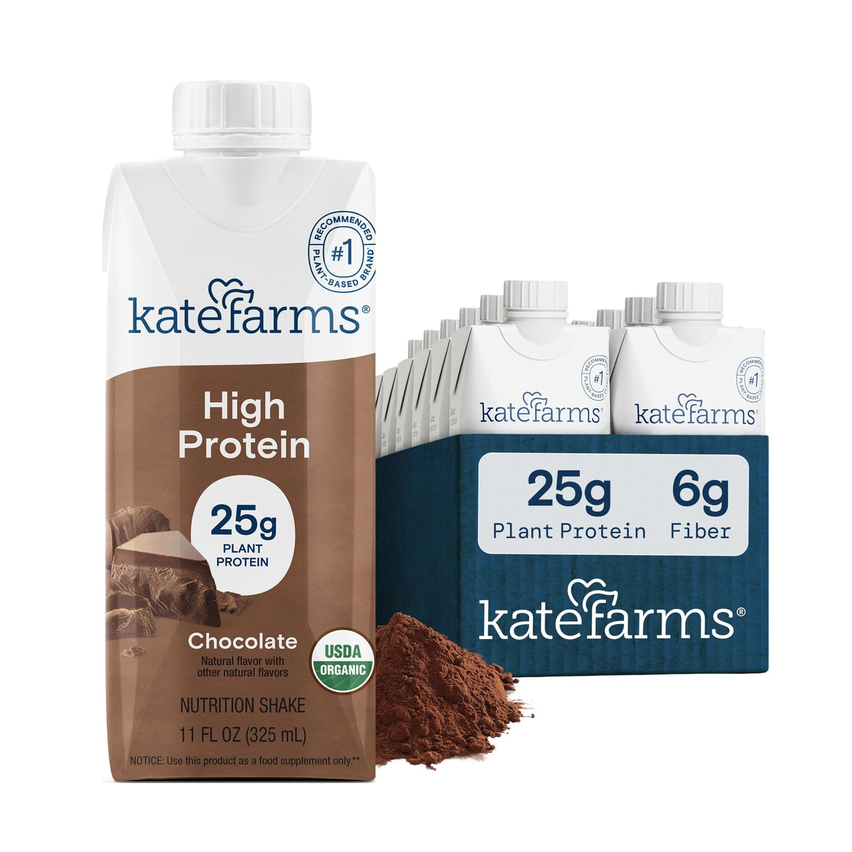 Kate Farms botella frontal mostrando el envase y beneficios nutricionales