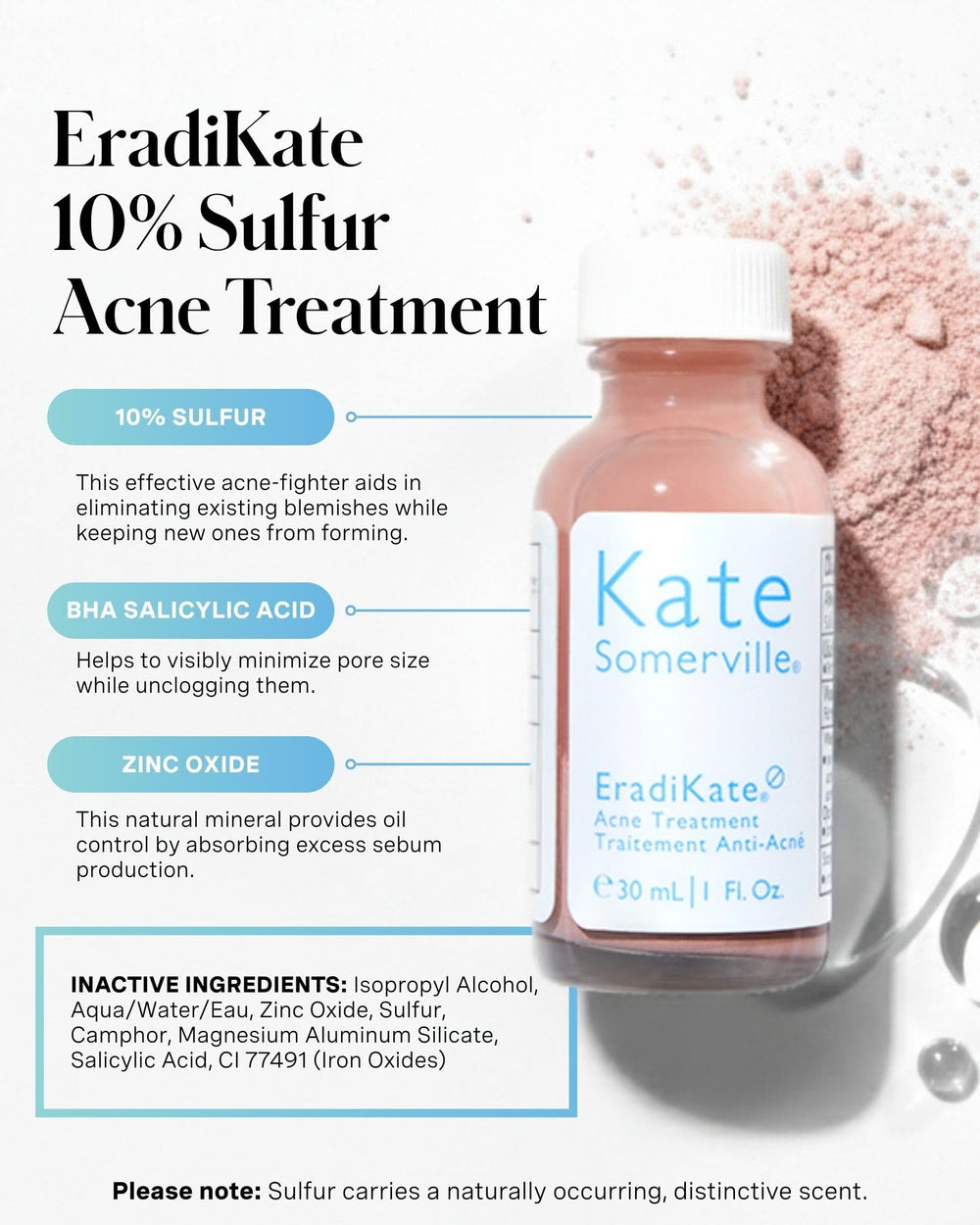 Kate Somerville close-up label highlighting active ingredients for clearer skin