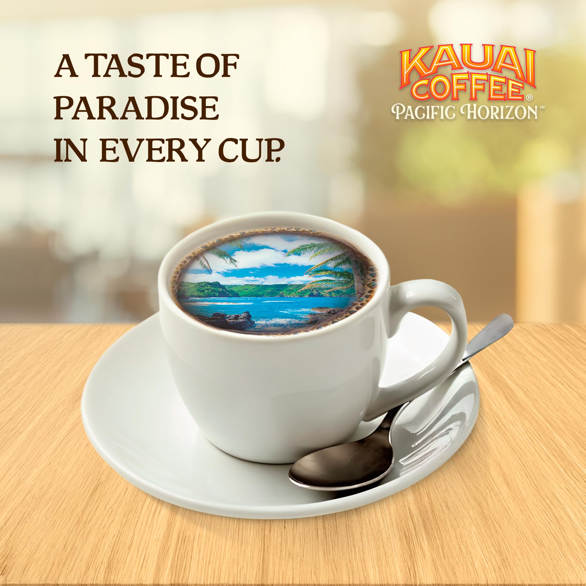 Kauai Coffee etiqueta con origen hawaiano que resalta el sabor isleño