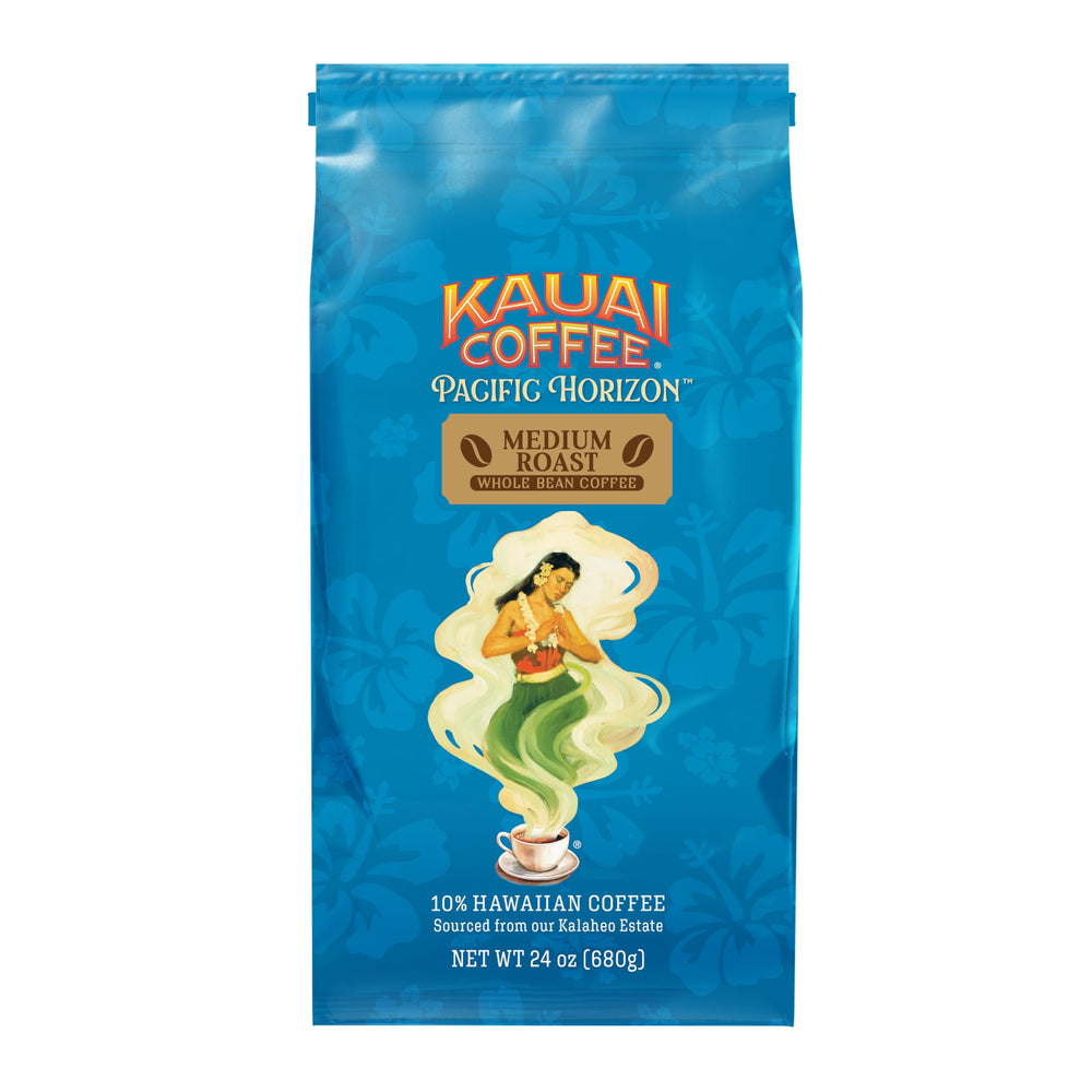 Kauai Coffee frente del empaque mostrando 24 oz y diseño atractivo
