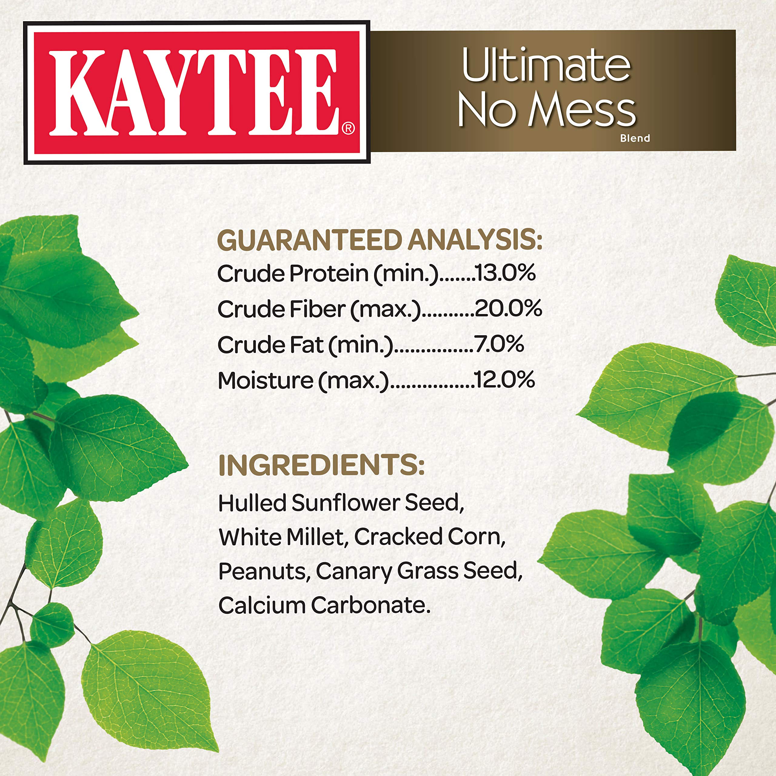 Kaytee etiqueta nutricional mostrando ingredientes y confianza del comprador