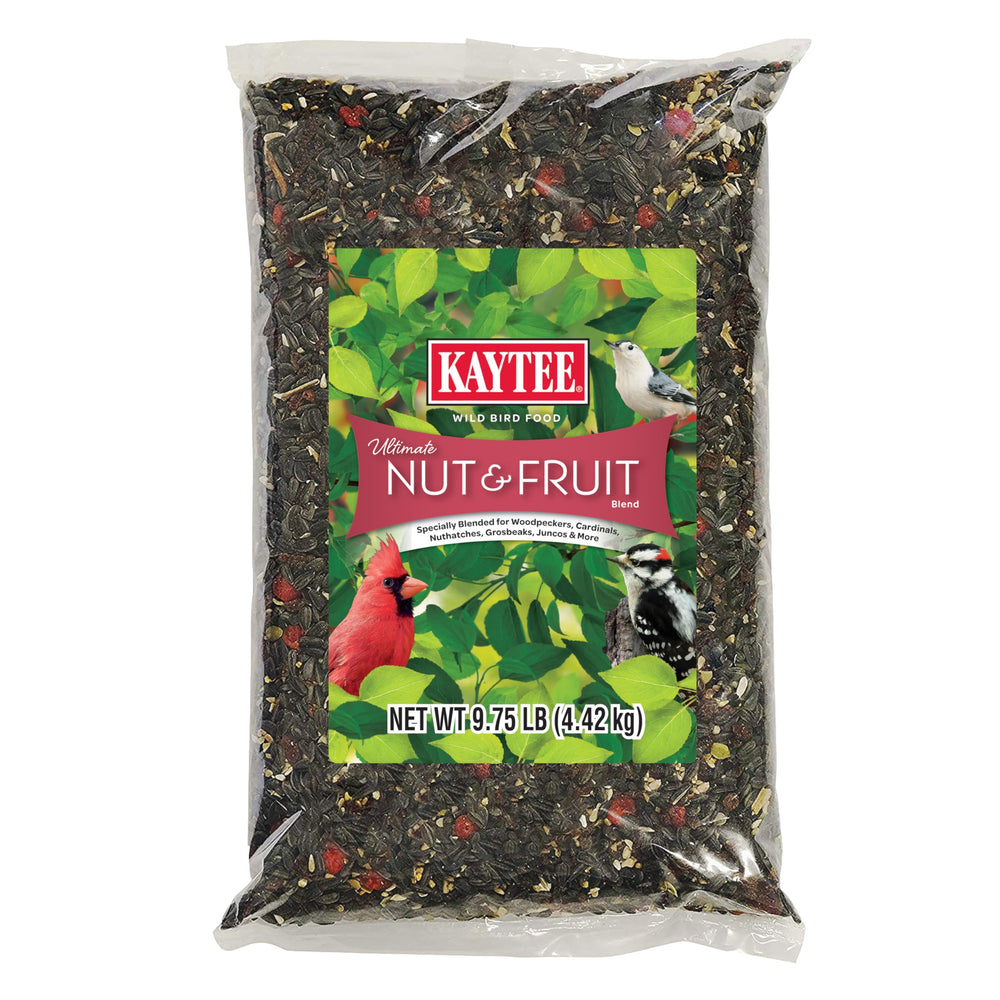 Kaytee front packaging showing 9.75 lb bag and clear product view benefits
