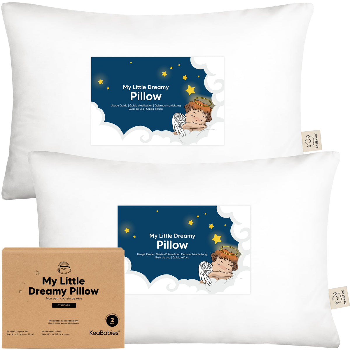 KeaBabies almohada pack frontal mostrando tamaño y forma ergonómica para confort