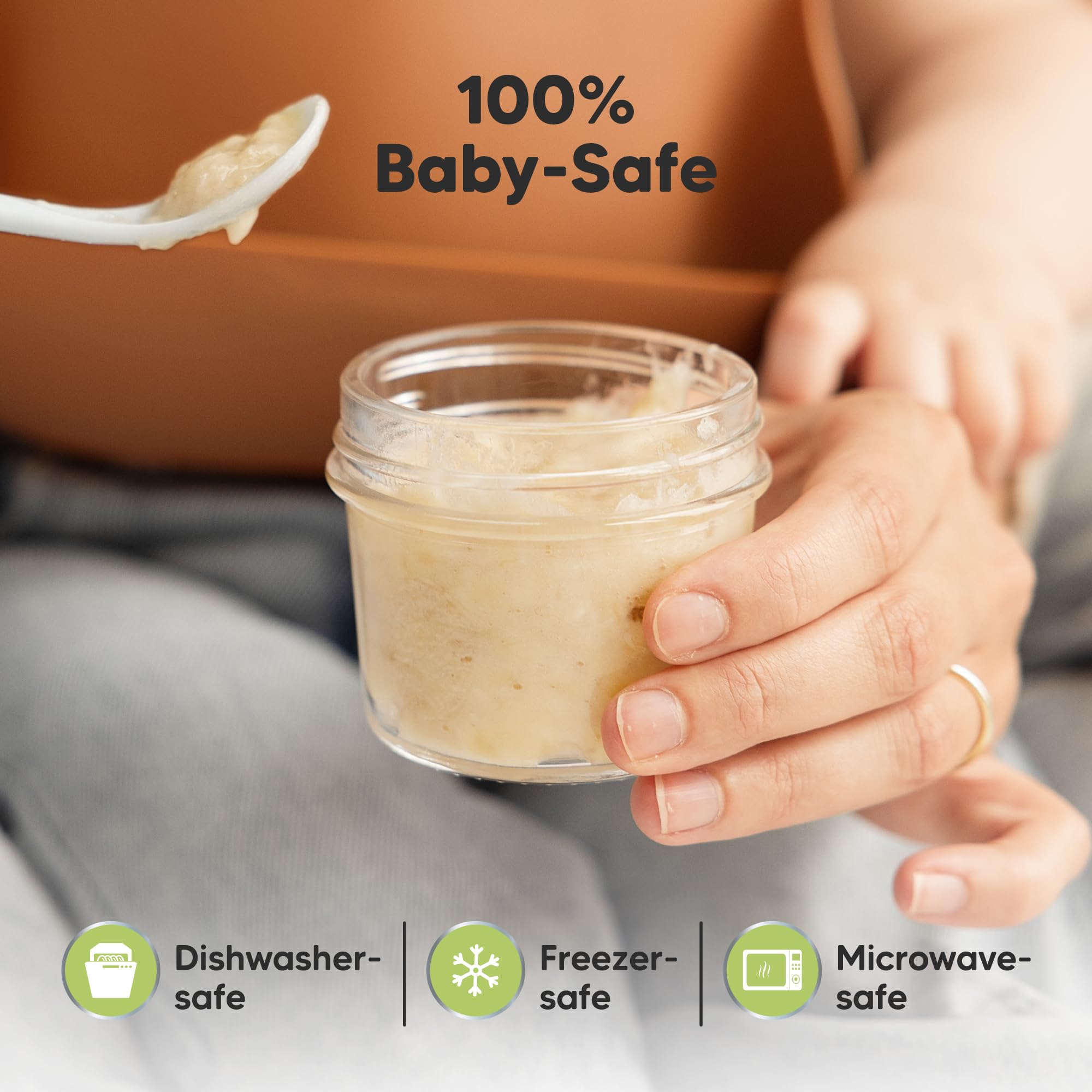 KeaBabies frascos apilados con tapas que evitan caídas y desorden