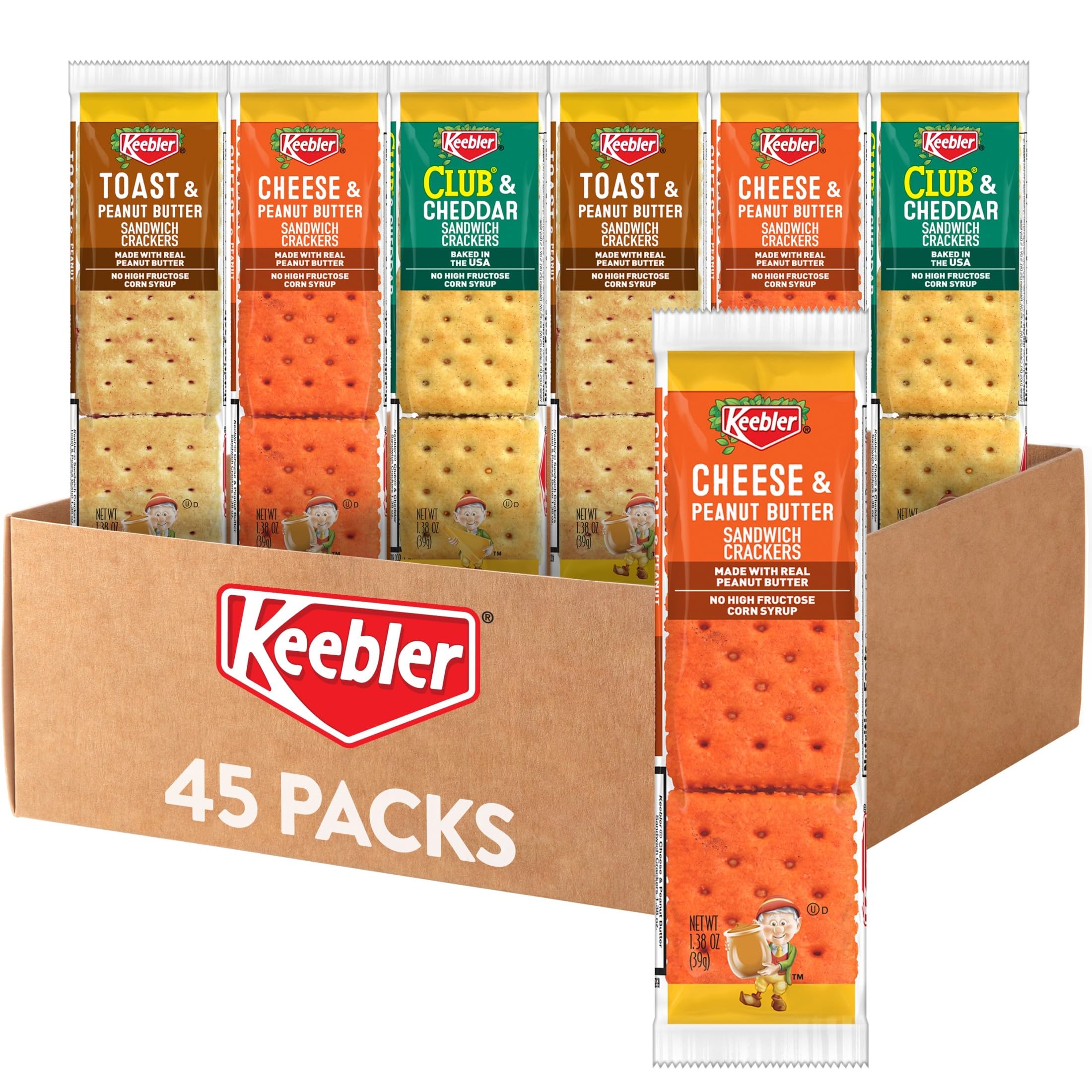 Keebler empaque frontal del paquete variado con 45 snacks, práctico para llevar