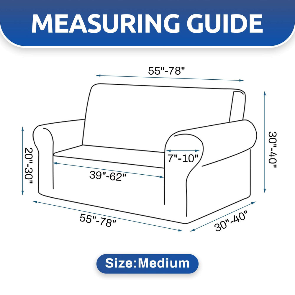 KEKUOU measuring tape next to covered loveseat showing size range fit