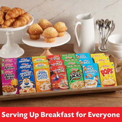 Kellogg's individual box poured into bowl demonstrating easy single-serve breakfast preparation