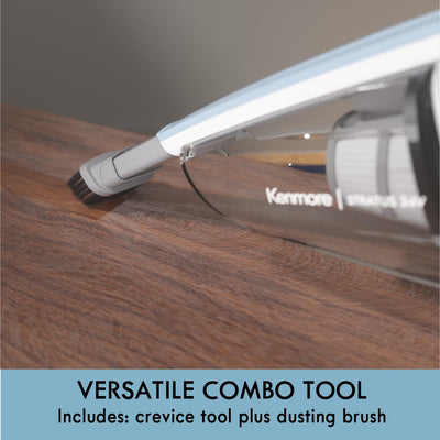Kenmore DS1020 self-standing unit on shelf while charging for compact readiness