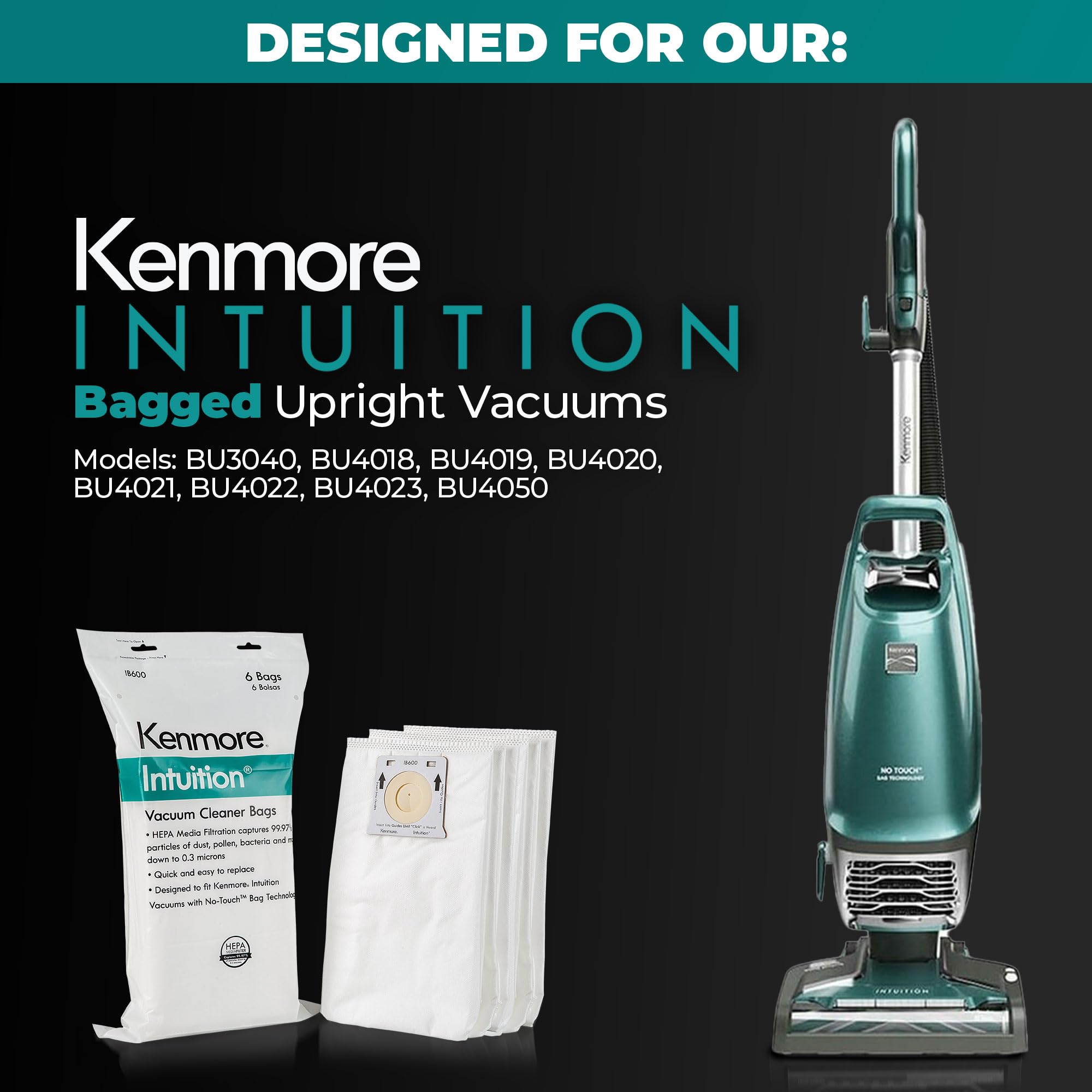 Kenmore detalle del medio filtrante HEPA mostrando captura de partículas