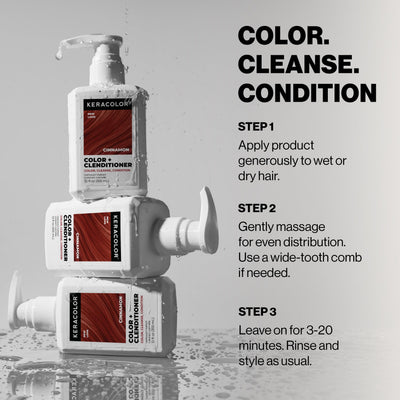 KERACOLOR botella 12 oz junto a regla para comparar tamaño