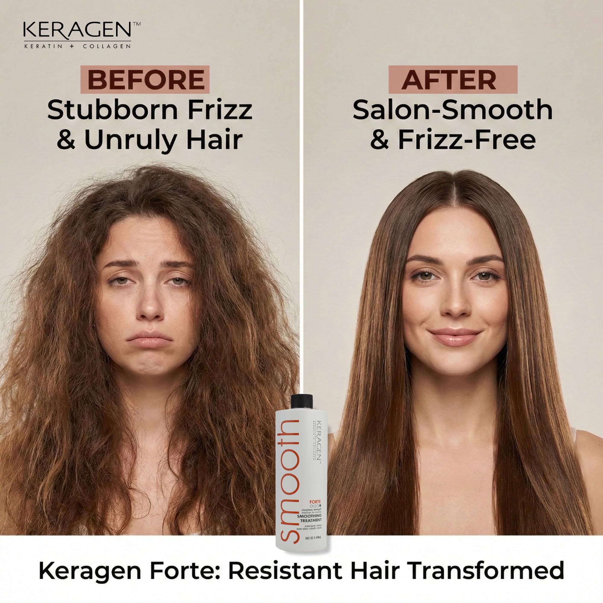 KERAGEN aplicación sobre cabello húmedo demostrando reducción de frizz