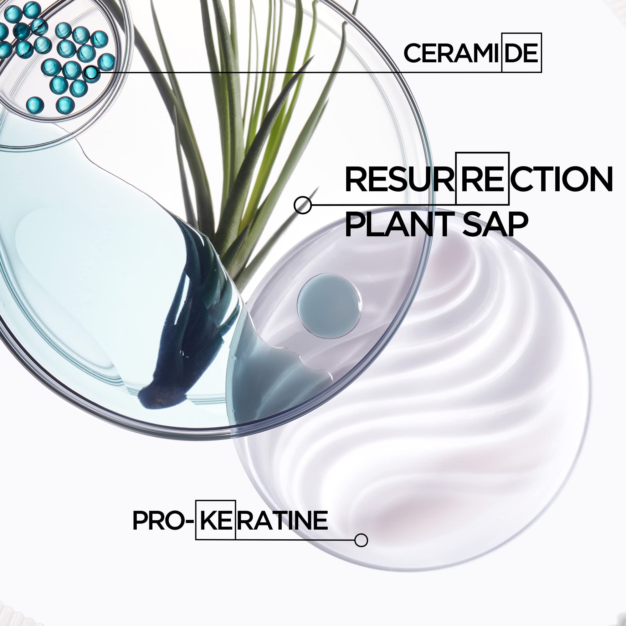 KÉRASTASE etiqueta con Pro-Keratine Complex y ceramidas, detalle informativo