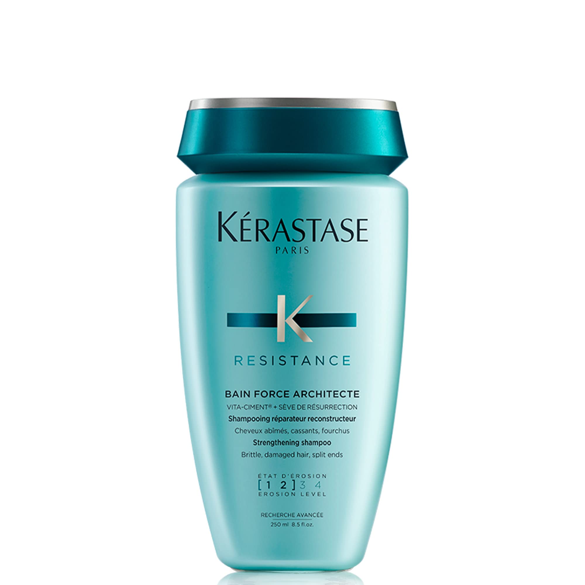 KÉRASTASE envase frontal del champú mostrando diseño y beneficios