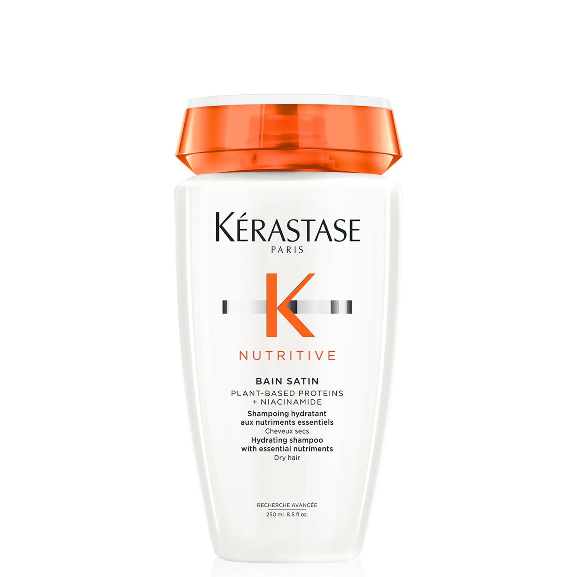 KÉRASTASE Nutritive Bain Satin frontal botella elegante y beneficios hidratantes