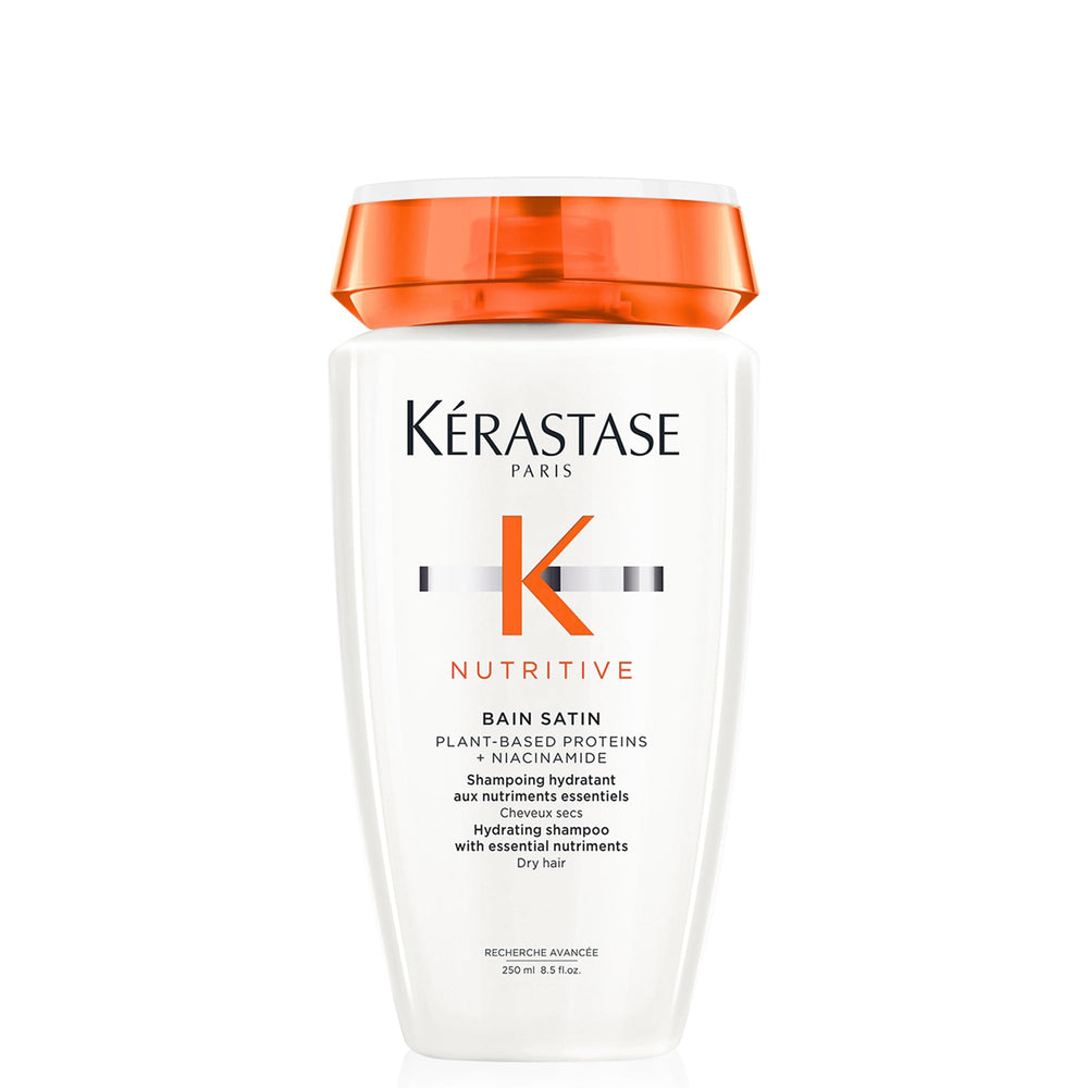 KÉRASTASE Nutritive Bain Satin frontal botella elegante y beneficios hidratantes