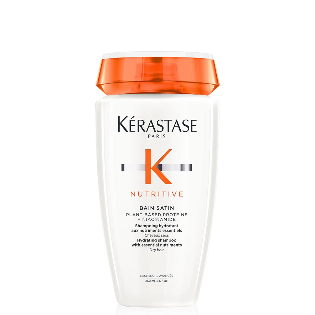 KÉRASTASE Nutritive Bain Satin frontal botella elegante y beneficios hidratantes