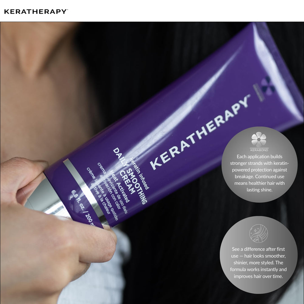 KERATHERAPY product in use during blowdry delivering smoother, frizz-controlled hair