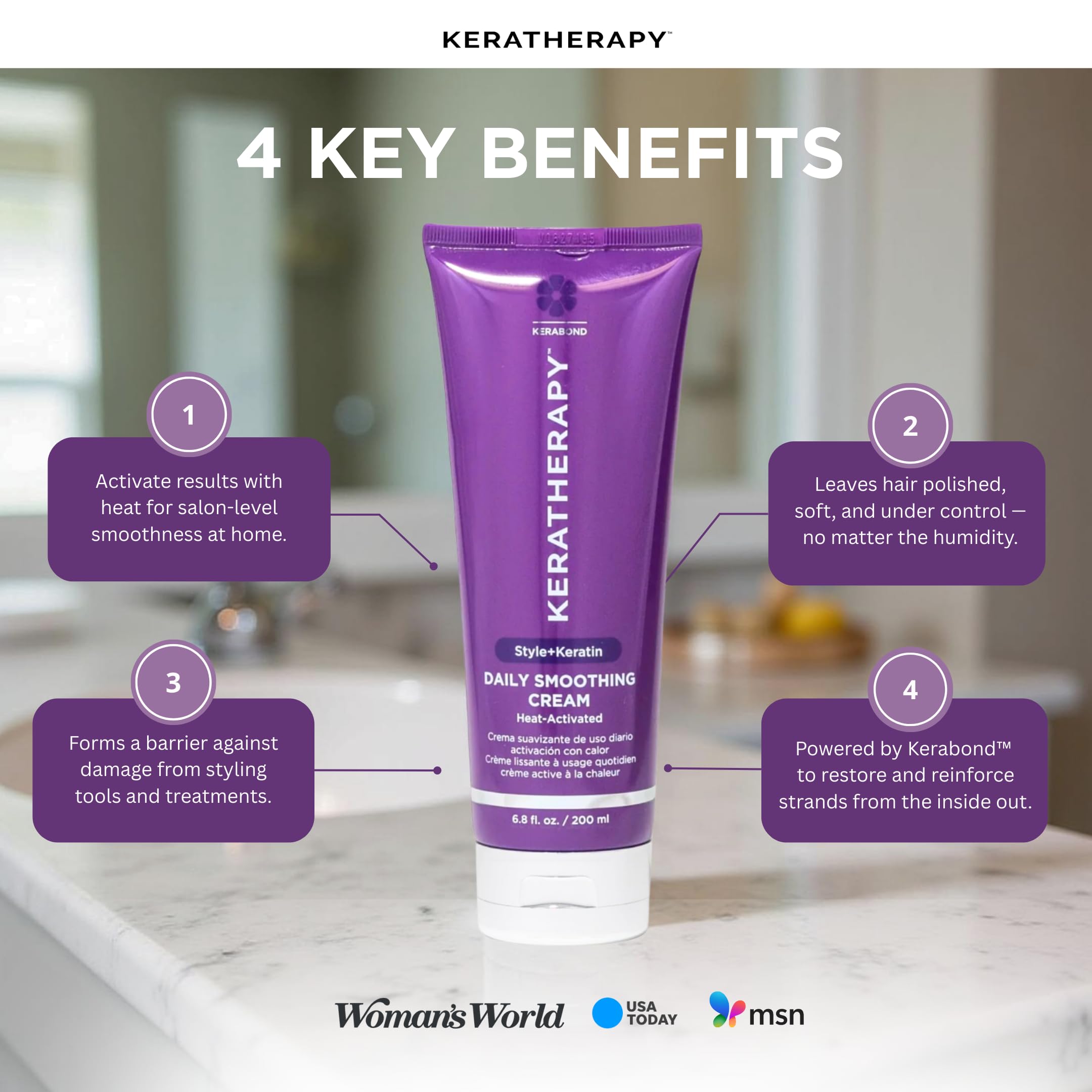 KERATHERAPY in hand size scale showing bottle size for travel-friendly convenience