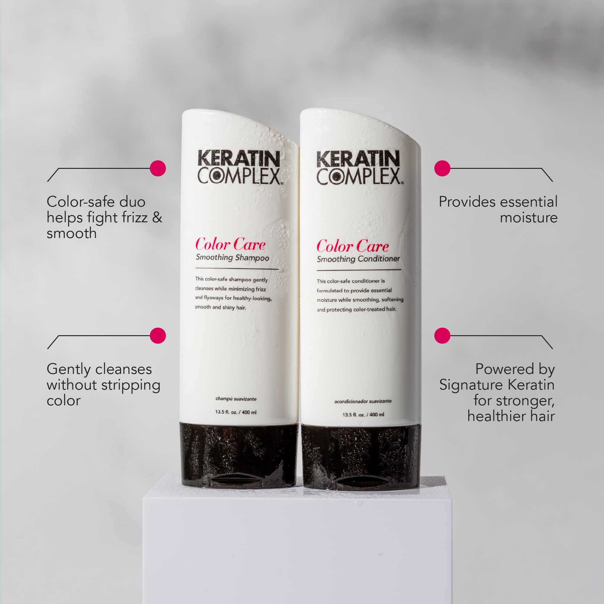 Keratin Complex detalle de etiqueta resaltando ingredientes y beneficios