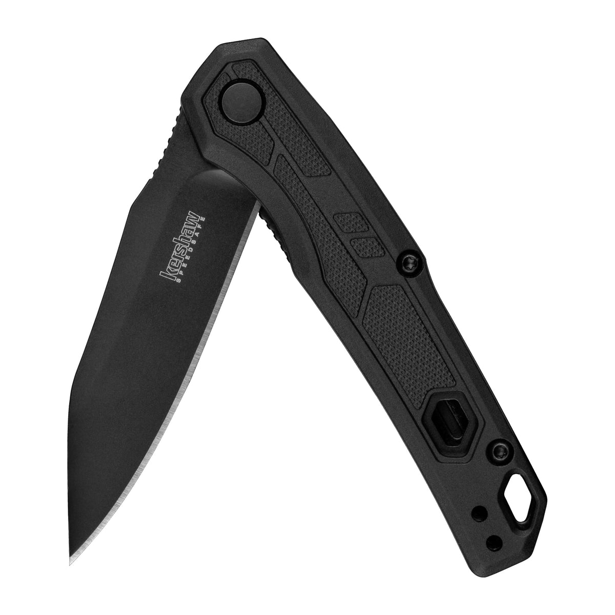 Kershaw Appa vista frontal mostrando diseño totalmente negro y acabado táctico