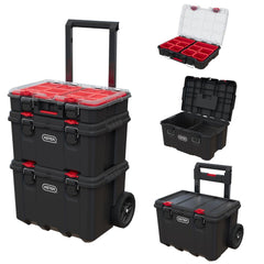 Keter front view of Stack-n-Roll showing organized modular storage benefit