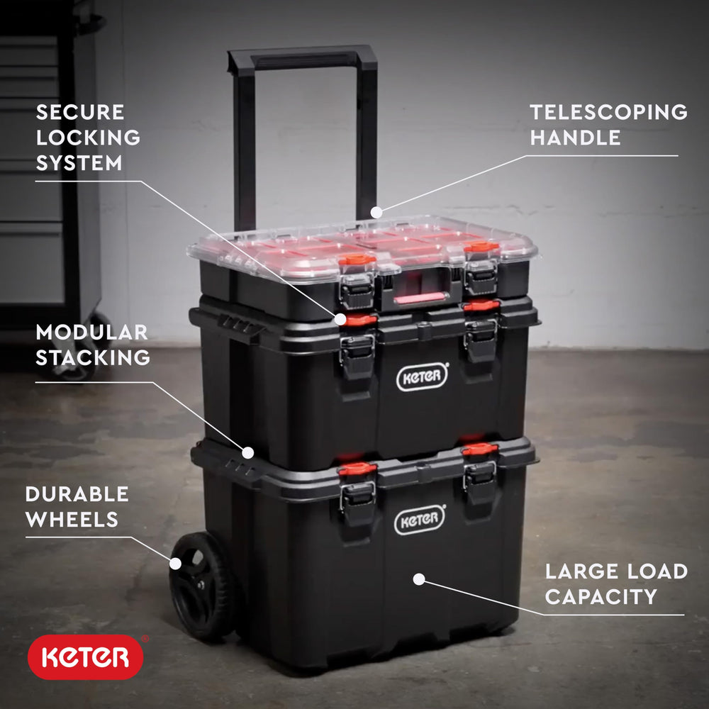 Keter open drawers displaying tool access and organized compartments benefit