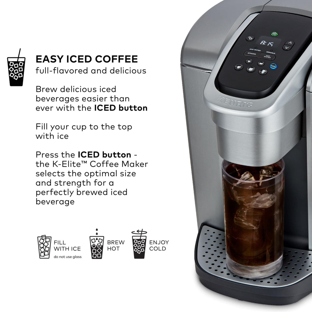 Keurig K-Elite removable drip tray with travel mug showing compatibility with tall travel cups